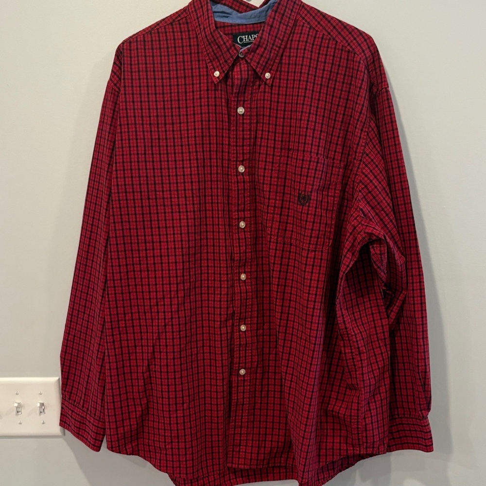 Chaps Men's Burgundy Checkered Button Down Shirt